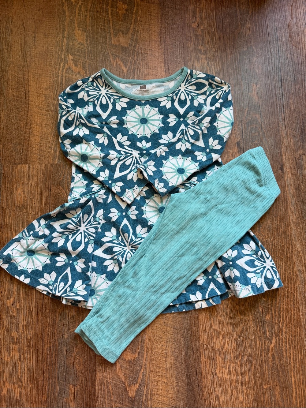 Tea Collection Teal and Light Aqua Floral Kids Matching Set
